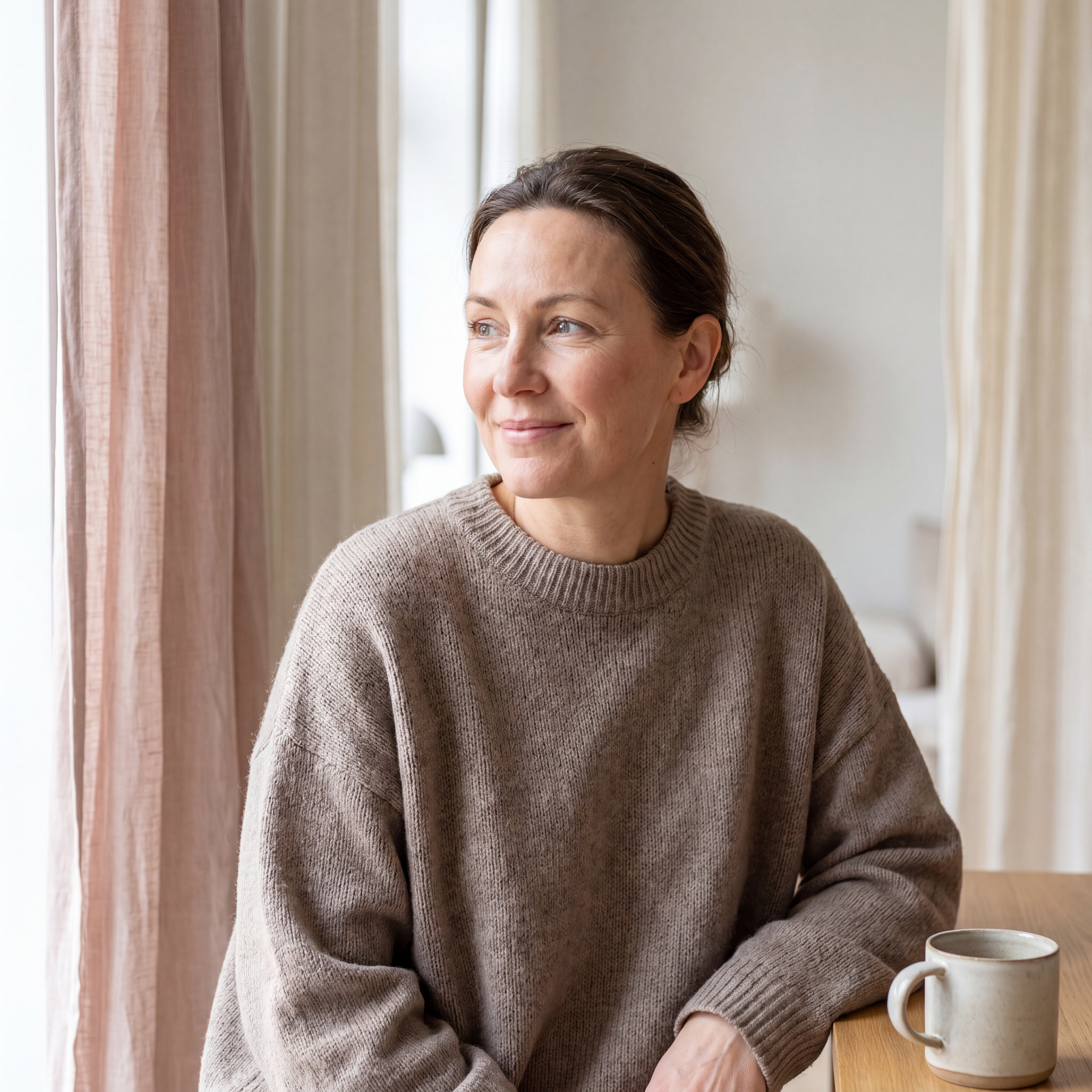 Refreshed-looking woman with bright, awake eyes